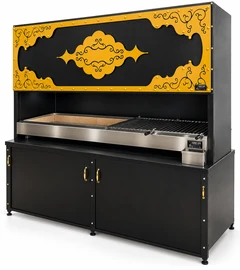 Parrilla de carbón negra con campana decorativa y mueble inferior — ARICAN DESIGN · 200 cm