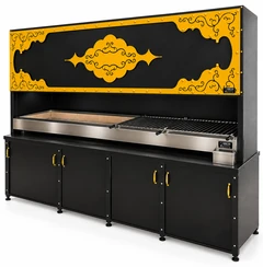 Parrilla de carbón negra con campana decorativa y mueble inferior — ARICAN DESIGN · 250 cm