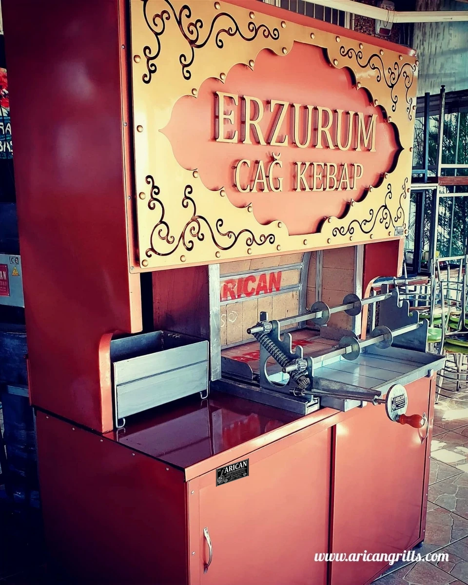 Máquinas de cağ kebab a leña · Acabado de aspecto cobrizo · 150 cm — AG-017 · 1