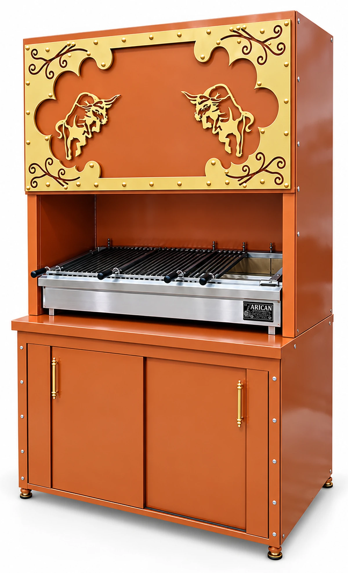 Holzkohle-Kebabgrill mit dekorativer Haube und Unterschrank · 100 cm