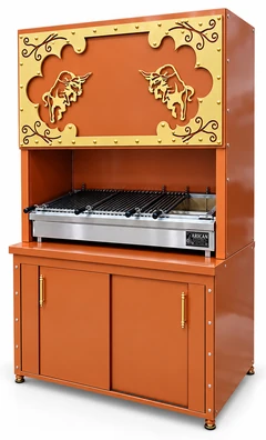 Parrilla de carbón para kebab con campana decorativa y mueble inferior · 100 cm