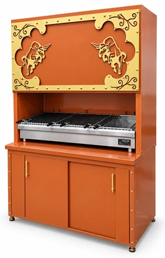 Parrilla de carbón para kebab con campana decorativa y mueble inferior · 125 cm