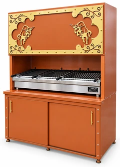 Parrilla de carbón para kebab con campana decorativa y mueble inferior · 150 cm