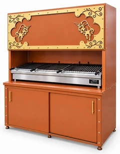 Parrilla de carbón para kebab con campana decorativa y mueble inferior · 175 cm
