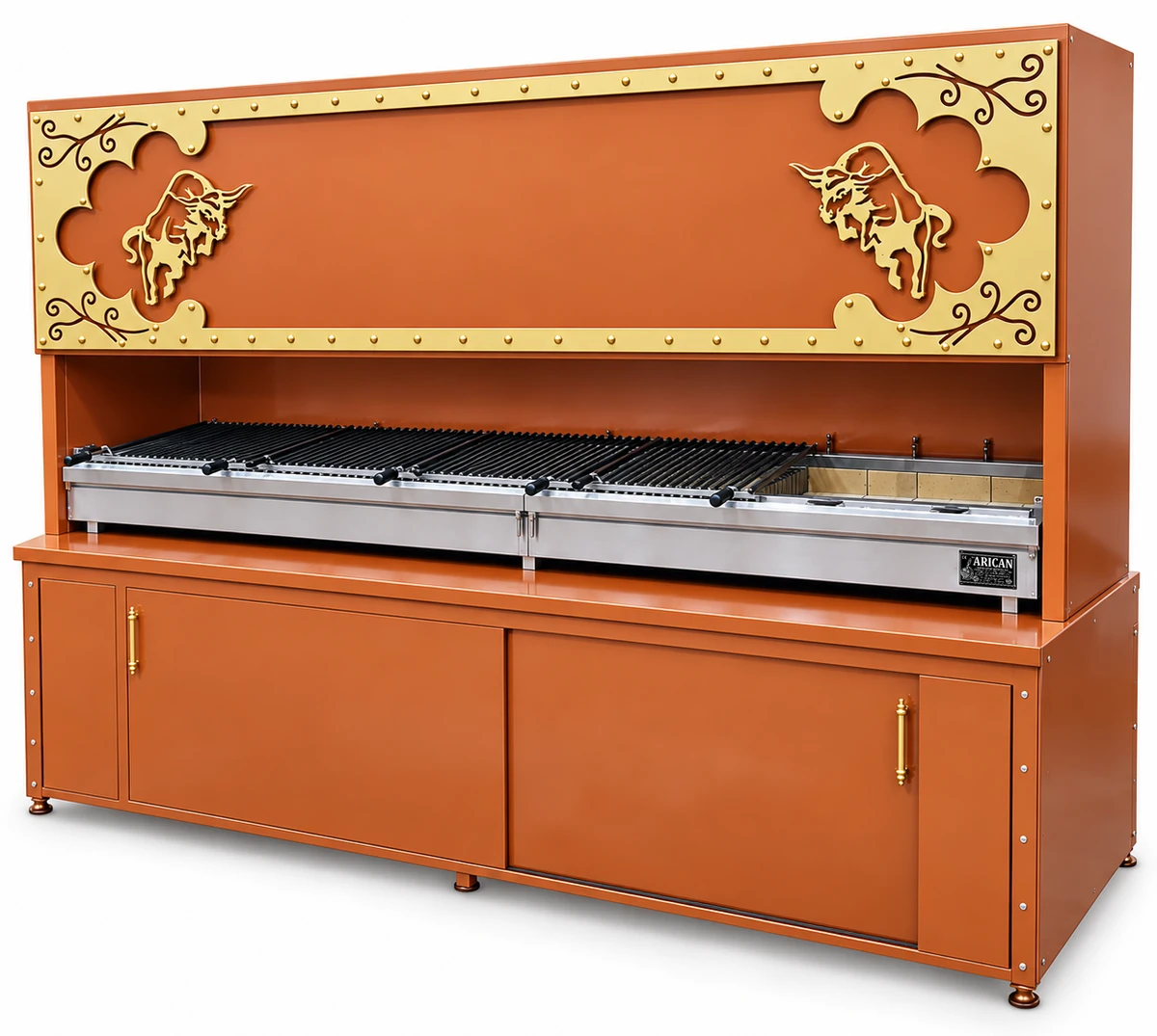 Holzkohle-Kebabgrill mit dekorativer Haube und Unterschrank · 250 cm