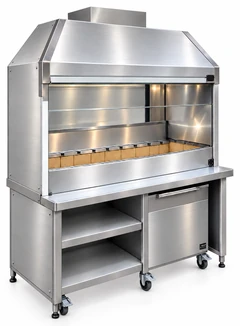 Parrilla de carbón para kebab en acero inoxidable con campana y mueble inferior · 125 cm