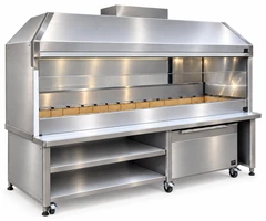 Parrilla de carbón para kebab en acero inoxidable con campana y mueble inferior · 200 cm