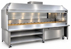 Parrilla de carbón para kebab en acero inoxidable con campana y mueble inferior · 300 cm