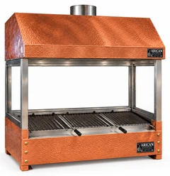 Parrilla de carbón para kebab de sobremesa revestida de cobre con campana · 125 cm