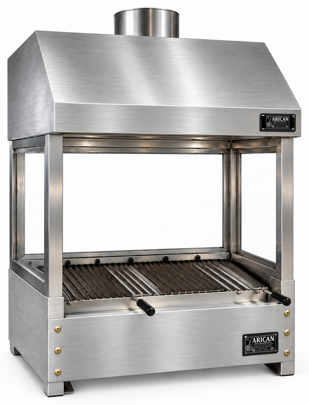 Holzkohle-Kebabgrill als Tischgerät aus Edelstahl mit Haube und gehärtetem Glas · 100 cm