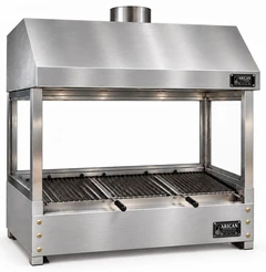 Parrilla de carbón para kebab de sobremesa en acero inoxidable con campana y vidrio templado · 125 cm