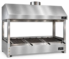 Parrilla de carbón para kebab de sobremesa en acero inoxidable con campana y vidrio templado · 150 cm
