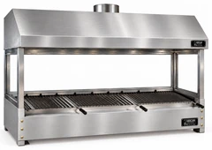 Parrilla de carbón para kebab de sobremesa en acero inoxidable con campana y vidrio templado · 175 cm