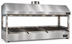 Parrilla de carbón para kebab de sobremesa en acero inoxidable con campana y vidrio templado · 200 cm