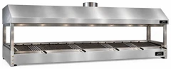Parrilla de carbón para kebab de sobremesa en acero inoxidable con campana y vidrio templado · 300 cm