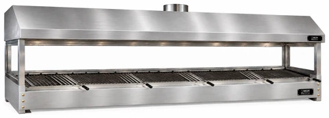 Holzkohle-Kebabgrill als Tischgerät aus Edelstahl mit Haube und gehärtetem Glas · 350 cm