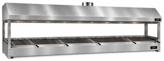 Parrilla de carbón para kebab de sobremesa en acero inoxidable con campana y vidrio templado · 400 cm