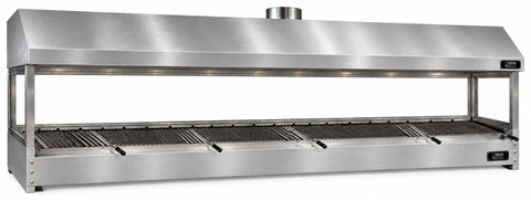 Holzkohle-Kebabgrill als Tischgerät aus Edelstahl mit Haube und gehärtetem Glas · 400 cm
