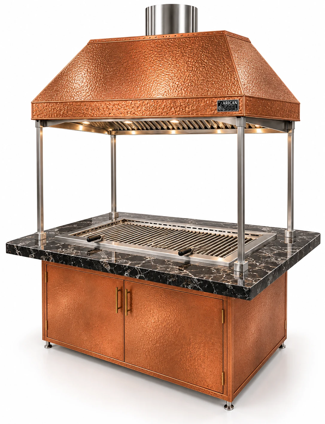 Holzkohle-Kebabgrill mit Esstisch und Kupferhaube · 100 cm