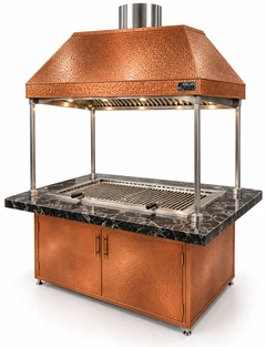 Parrilla de carbón para kebab con mesa de comedor y campana de cobre · 100 cm