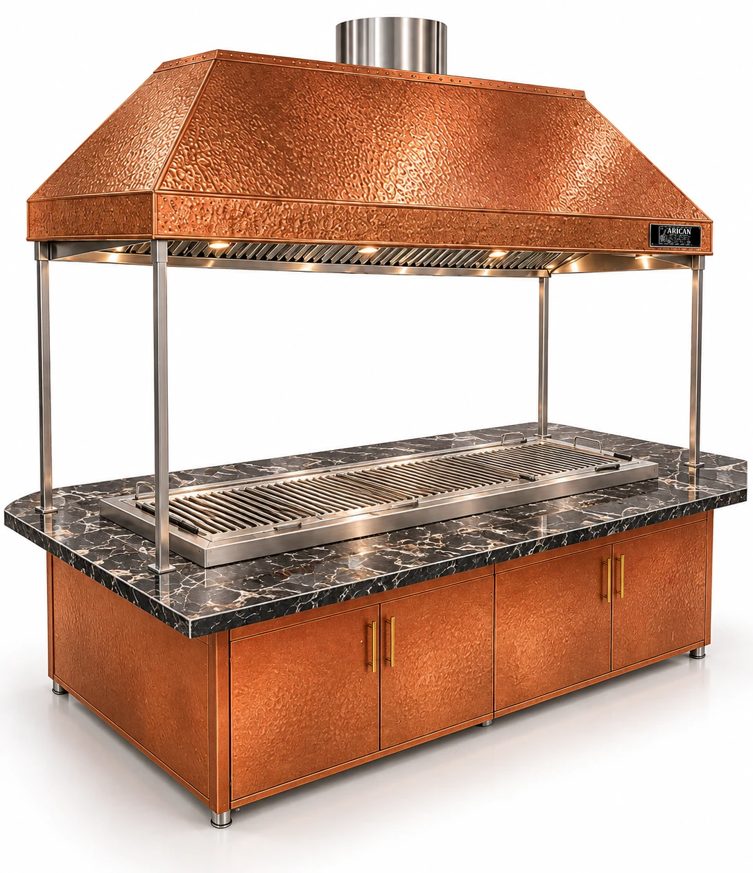 Holzkohle-Kebabgrill mit Esstisch und Kupferhaube · 150 cm