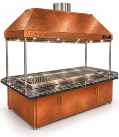 Parrilla de carbón para kebab con mesa de comedor y campana de cobre · 150 cm