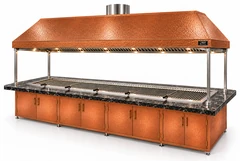 Parrilla de carbón para kebab con mesa de comedor y campana de cobre · 300 cm