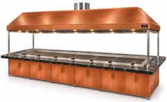 Parrilla de carbón para kebab con mesa de comedor y campana de cobre · 350 cm
