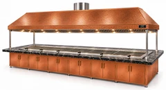 Parrilla de carbón para kebab con mesa de comedor y campana de cobre · 400 cm