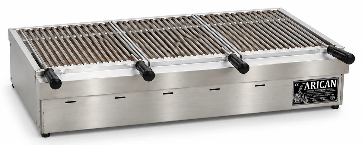 Holzkohle-Kebabgrill als Tischgerät aus Edelstahl · 100 cm