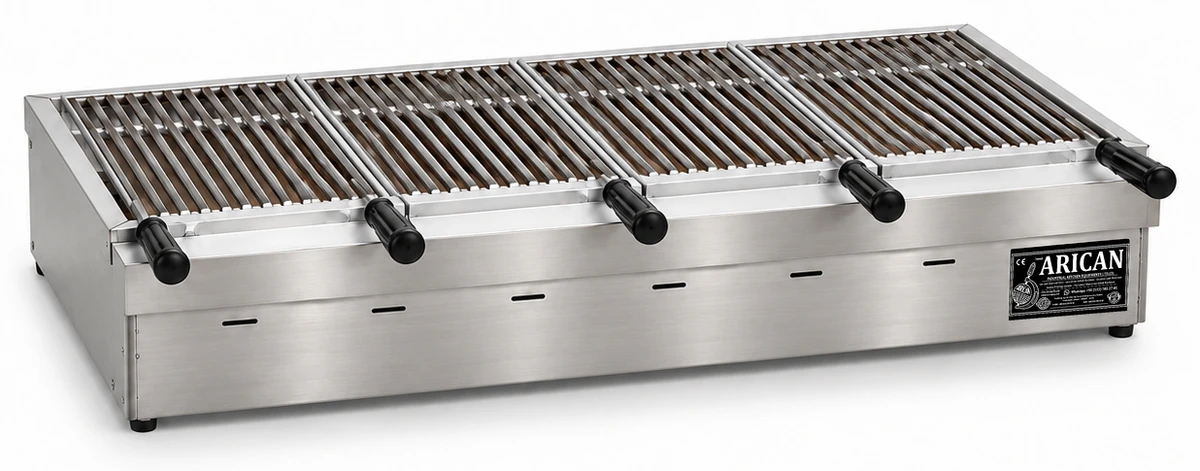 Holzkohle-Kebabgrill als Tischgerät aus Edelstahl · 125 cm
