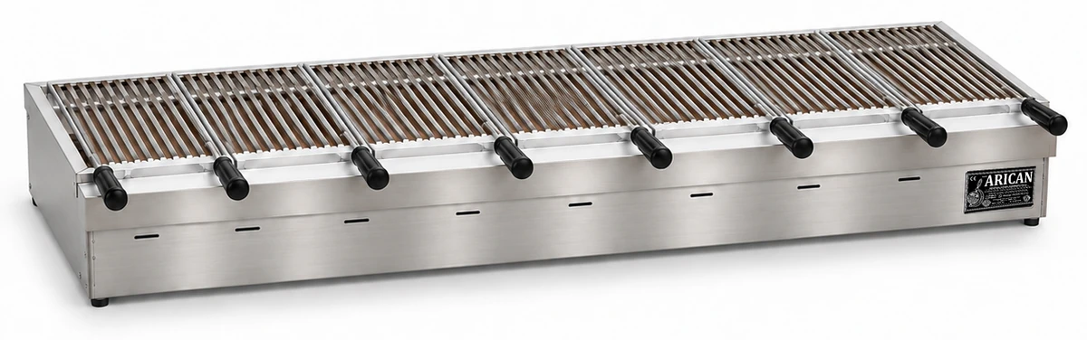 Holzkohle-Kebabgrill als Tischgerät aus Edelstahl · 200 cm