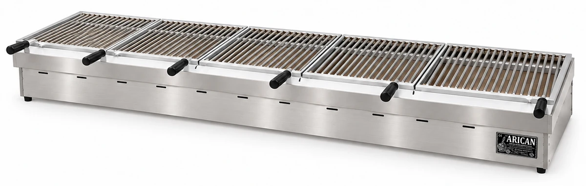 Holzkohle-Kebabgrill als Tischgerät aus Edelstahl · 250 cm
