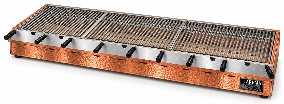 Holzkohle-Kebabgrill als Tischgerät in Kupfer · 150 cm