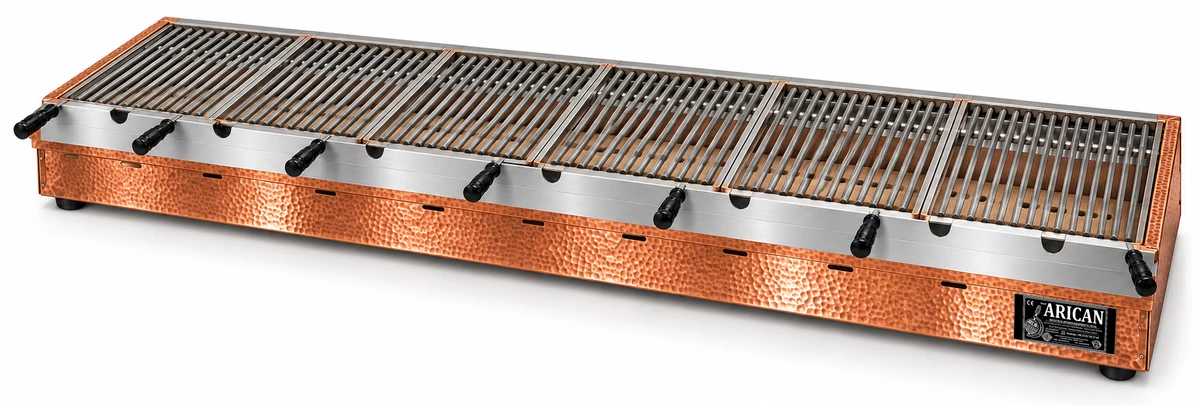 Holzkohle-Kebabgrill als Tischgerät in Kupfer · 175 cm