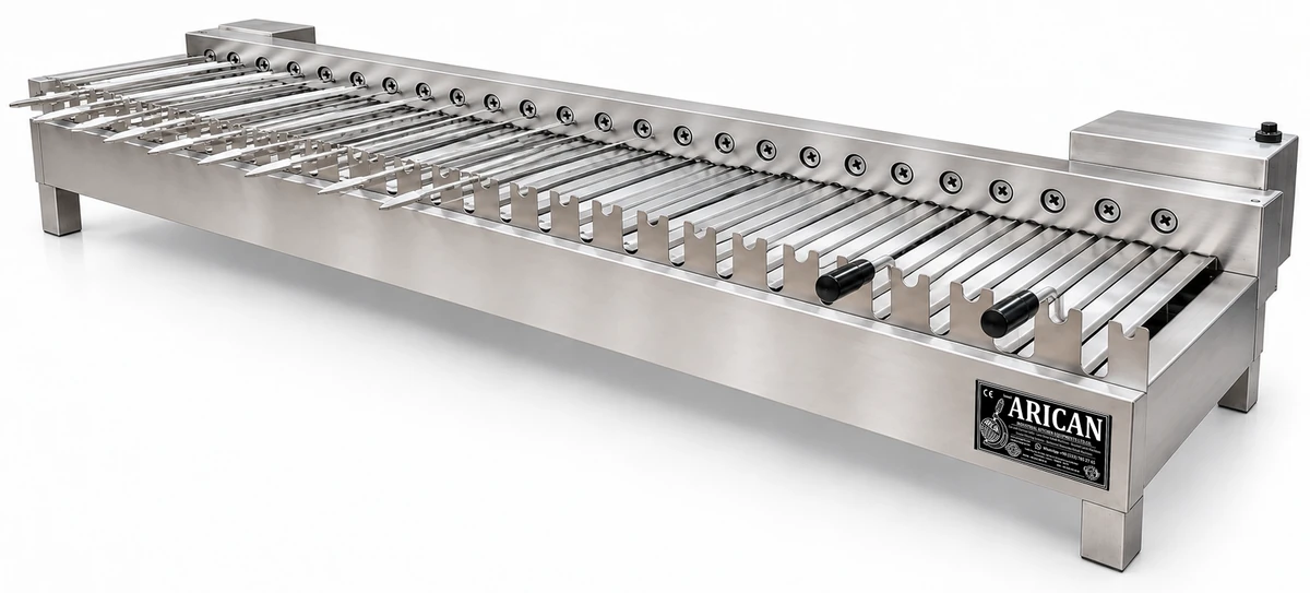 Holzkohle-Kebabgrill mit automatischem Spießantrieb · 150 cm