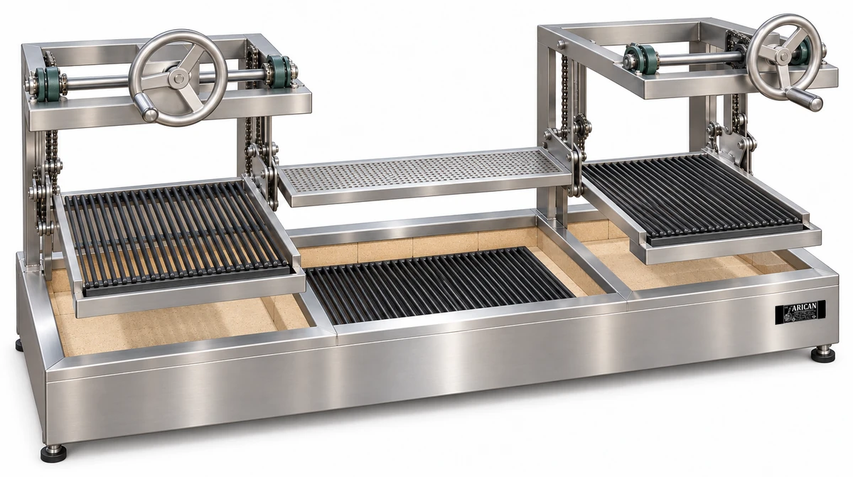 Holzkohle-Kebabgrill mit höhenverstellbarem Grillrost · 150 cm