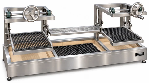 Holzkohle-Kebabgrill mit höhenverstellbarem Grillrost · 150 cm