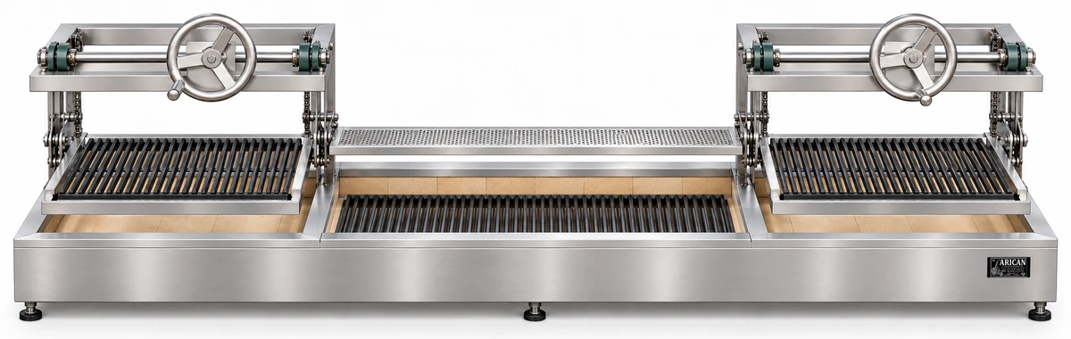 Holzkohle-Kebabgrill mit höhenverstellbarem Grillrost · 250 cm