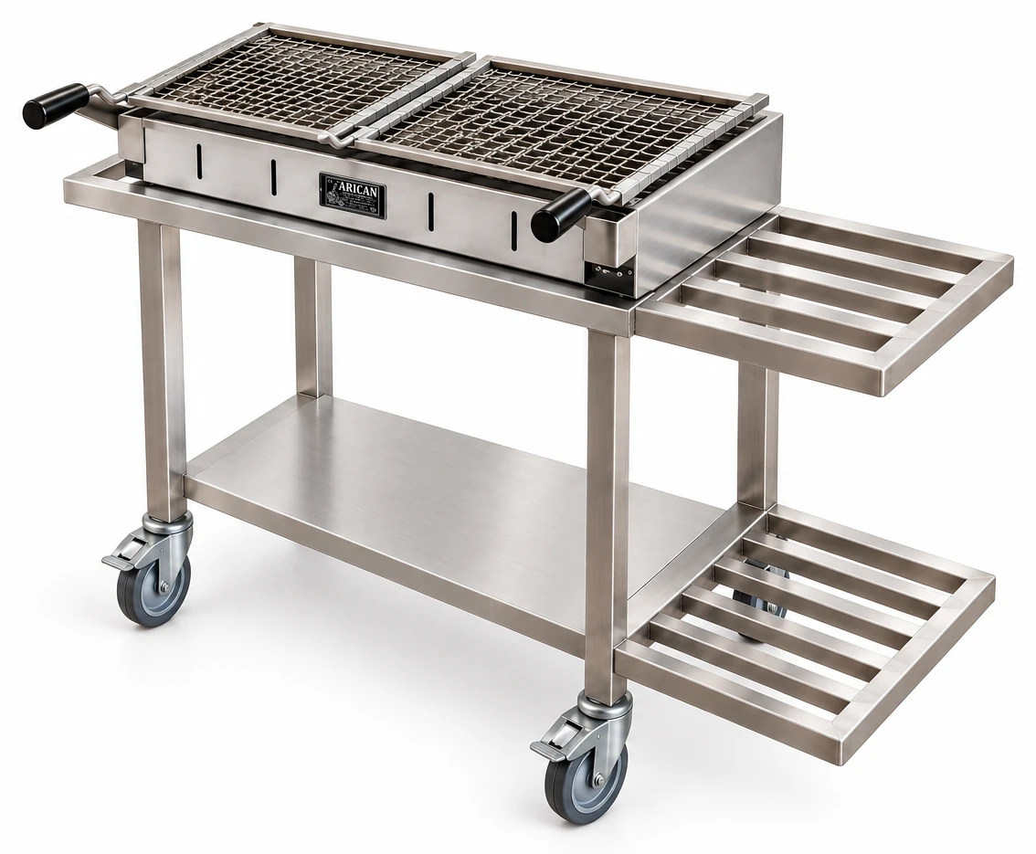 Transportabler Holzkohle-Kebabgrill mit offenem Untergestell · 100 cm