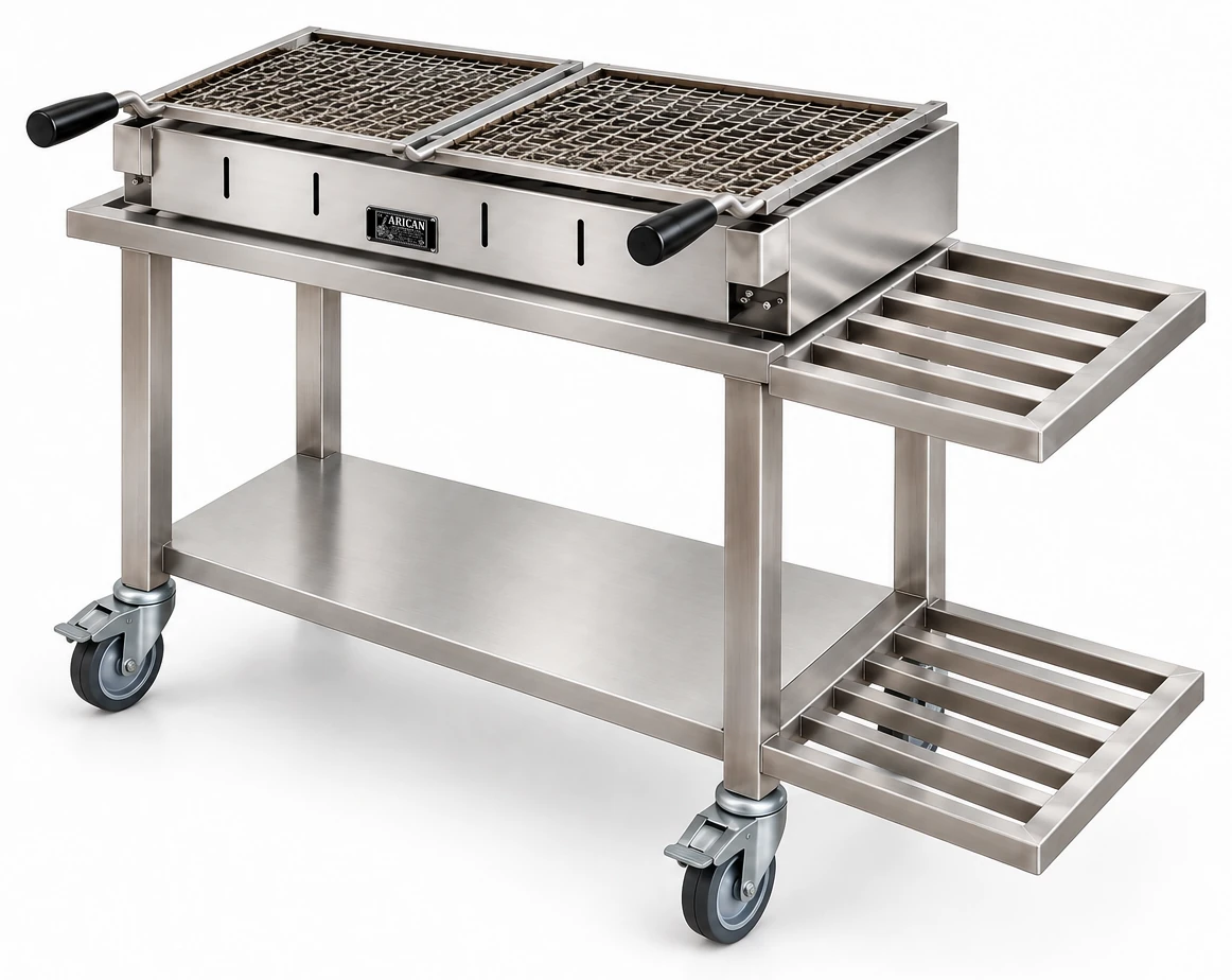 Transportabler Holzkohle-Kebabgrill mit offenem Untergestell · 125 cm