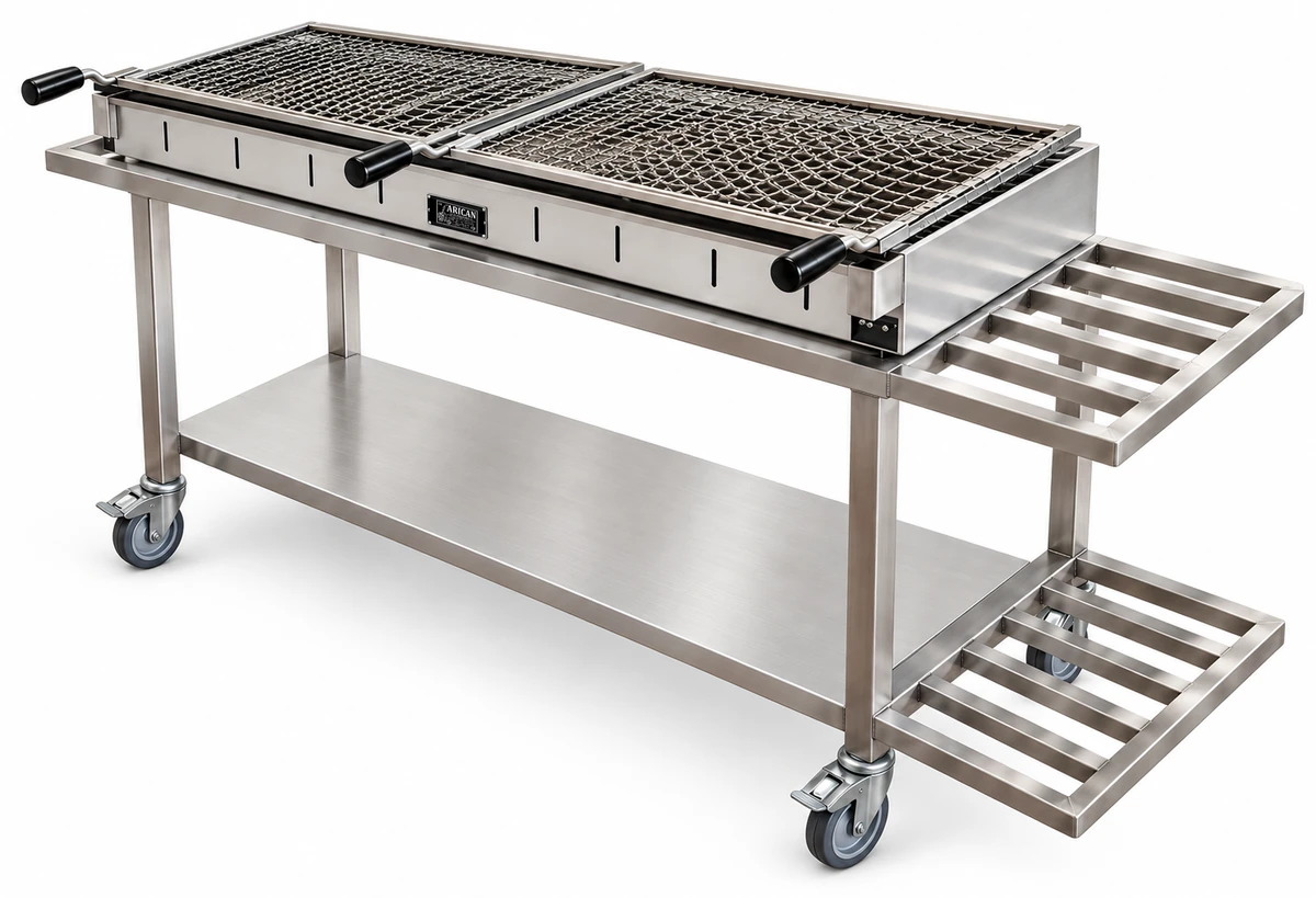 Transportabler Holzkohle-Kebabgrill mit offenem Untergestell · 150 cm