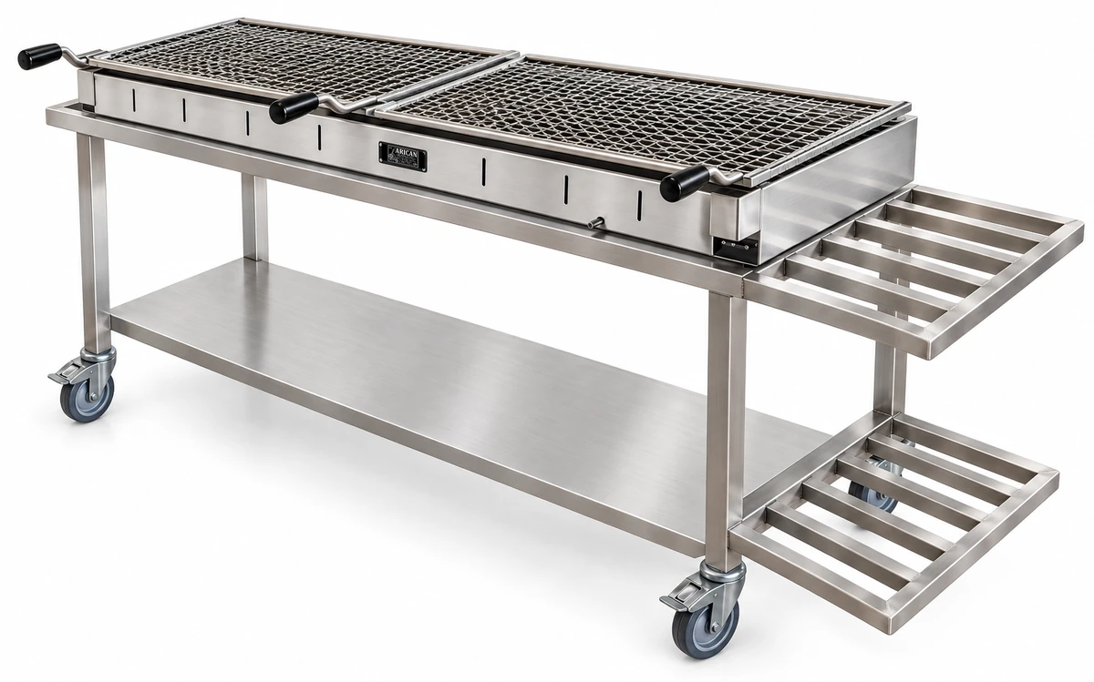 Transportabler Holzkohle-Kebabgrill mit offenem Untergestell · 200 cm