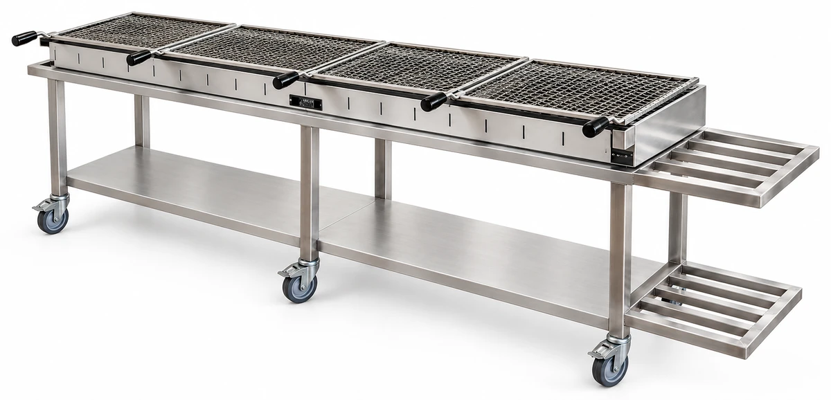 Transportabler Holzkohle-Kebabgrill mit offenem Untergestell · 250 cm