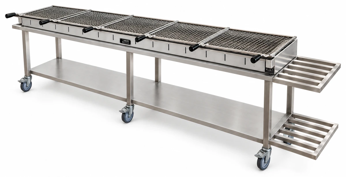 Transportabler Holzkohle-Kebabgrill mit offenem Untergestell · 300 cm