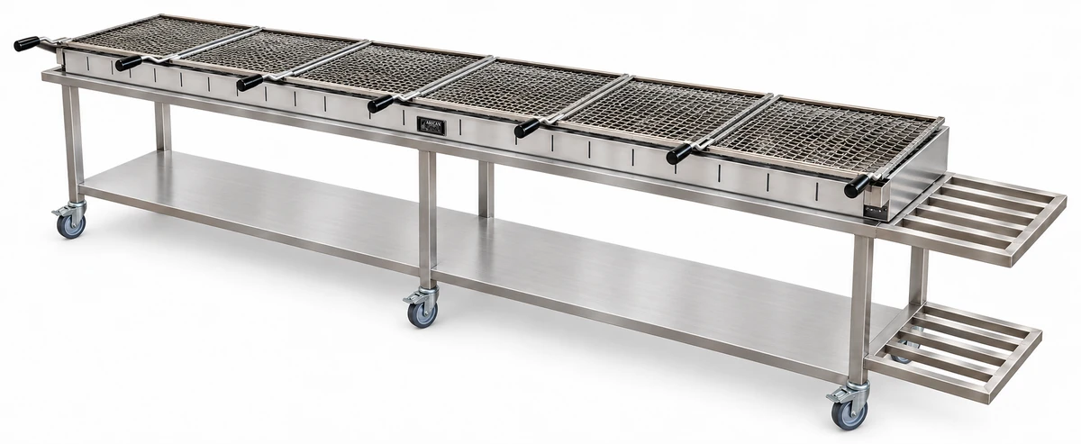 Transportabler Holzkohle-Kebabgrill mit offenem Untergestell · 350 cm
