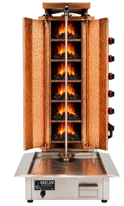 Gas-Lavastein-Dönergrill · 6 Brenner · Kupferverkleidung — ARC LDC008