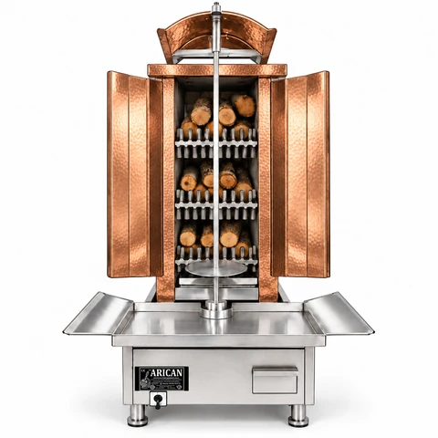 Holz- und Holzkohle-Dönergrill · 3 Brennstoffebenen · Kupferverkleidung — ARC LK003