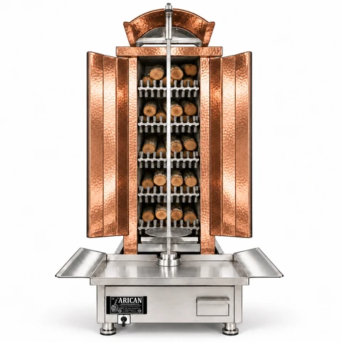 Holz- und Holzkohle-Dönergrill · 5 Brennstoffebenen · Kupferverkleidung — ARC LK006