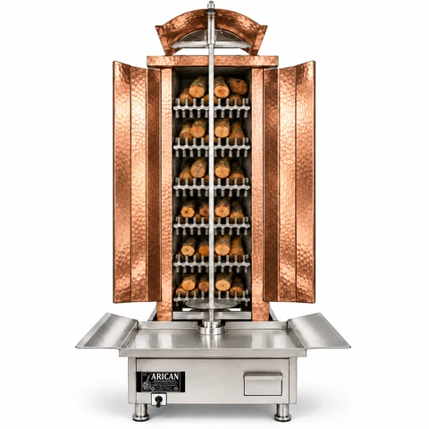 Holz- und Holzkohle-Dönergrill · 6 Brennstoffebenen · Kupferverkleidung — ARC LK008